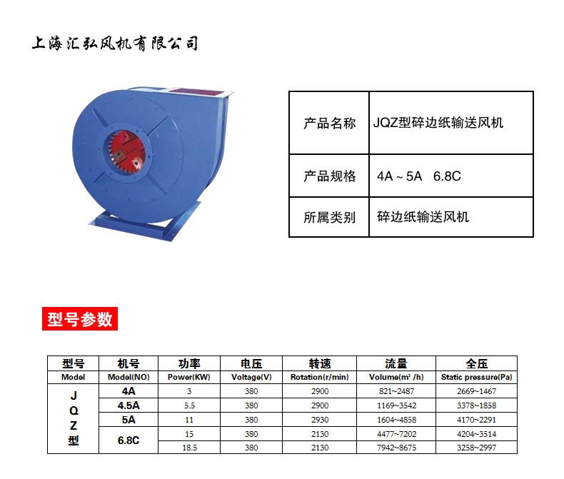 JQZ型碎邊紙輸送風機